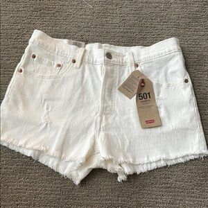 Levi's White Jean Shorts Distressed Hem Textured Denim